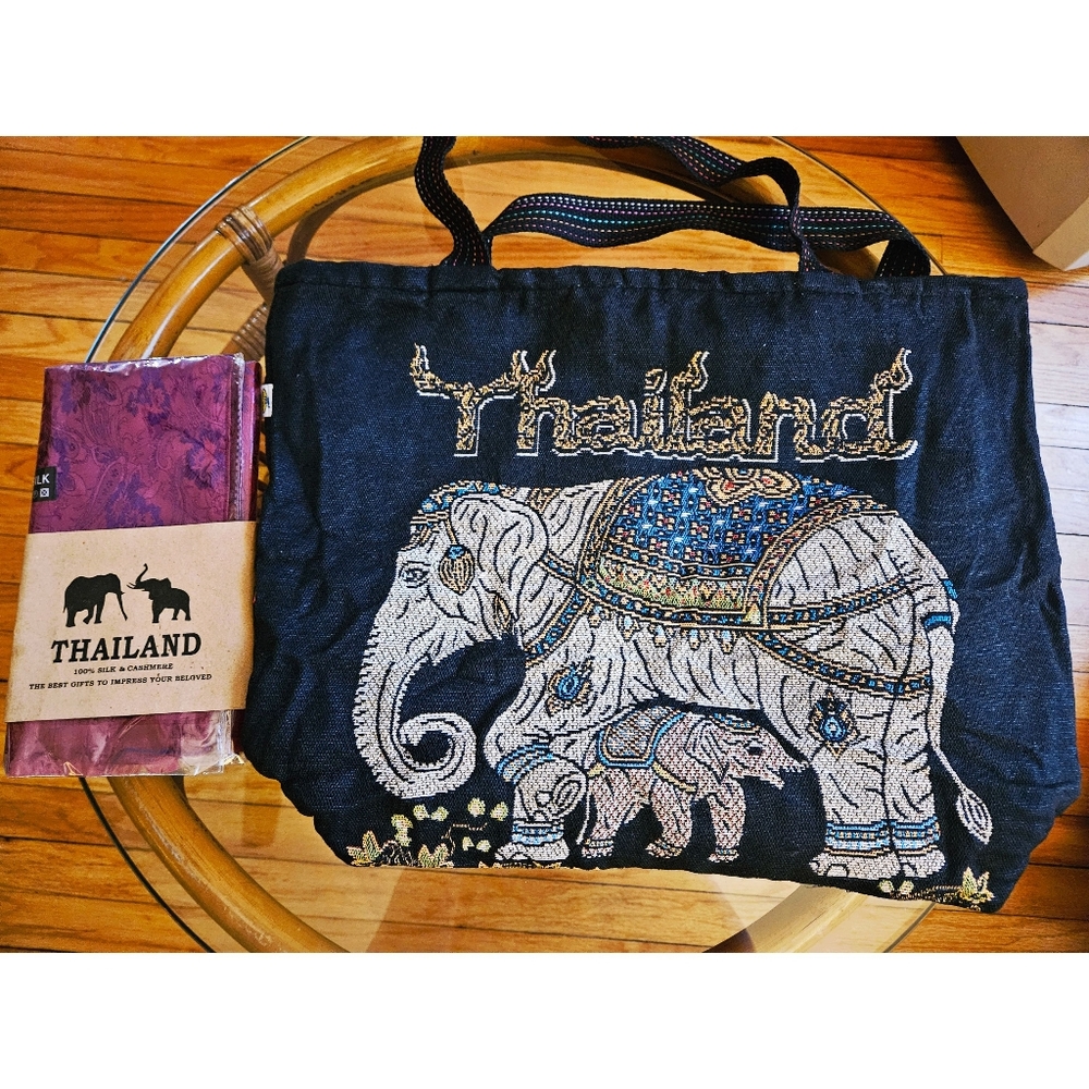 NEW Thailand Elephant Tote Bag & Silk Scarf